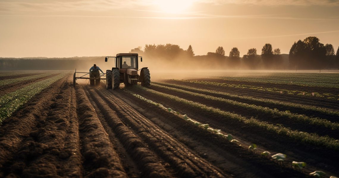 Farm worker driving tractor prepares for harvest generated by artificial intelligence